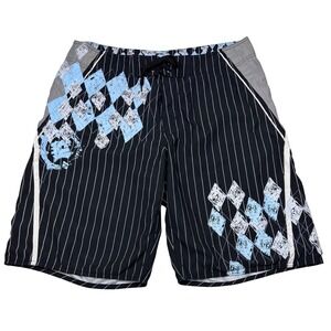 Empyre Board Shorts Trunks Men 34 Geometric Striped Lace-Up Mesh Liner Beach Y2K